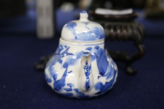 A Chinese blue and white miniature teapot and stand teapot height 8cm